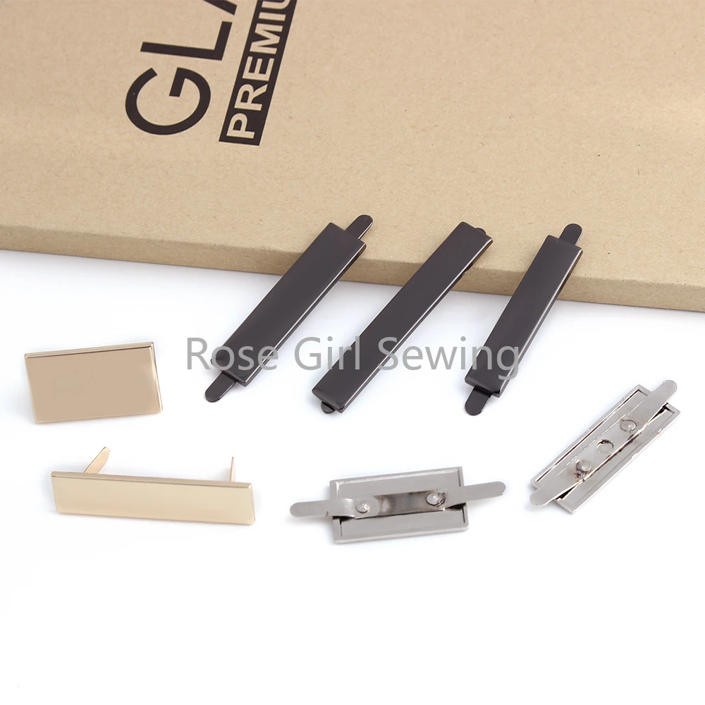 50PCS Long Rectangle Metal Logo Labels For DIY Handbag Bags Purse Doll Cap Making Personalized Brand Tag With Shims Accessories