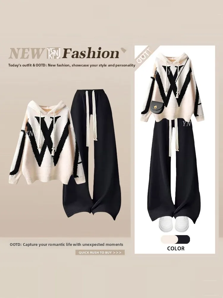 

Women's Winter Faion Set Letter Hoodie Wide Leg Pants Two Piece Suite Slimming Concealing Ele Sle Salt System Light M...
