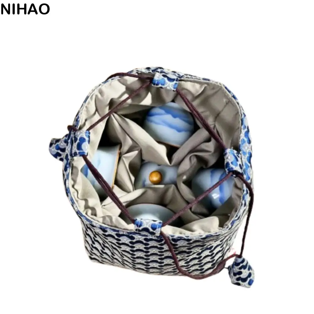 

Chinese Style Tea Set Organizer Bag Embroidered Tea Ceremony Accessories Brocade Bag Breakage-proof Portable Teaware Storage Bag