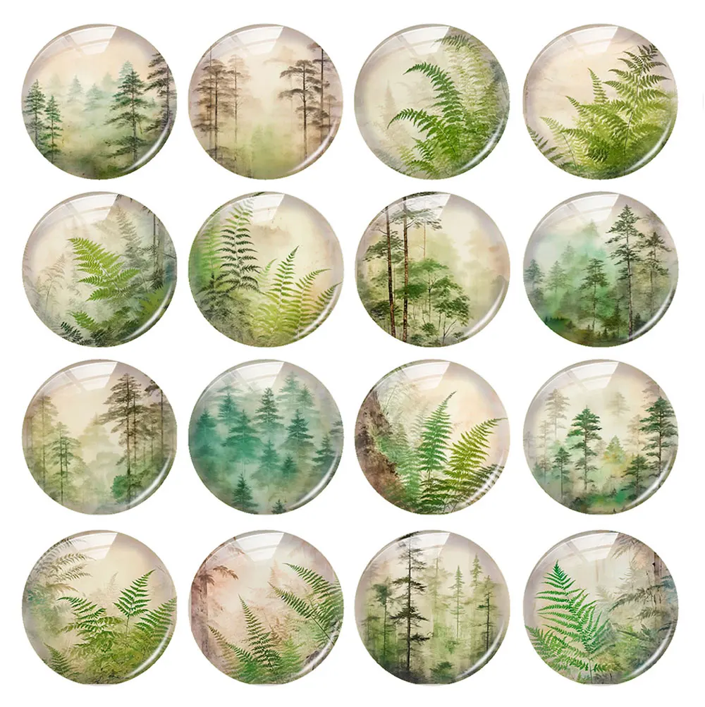 Random Mixed Round/Oval/Square Secret Forest Tree Photo Glass Cabochon Flatback Demo Cameo For Diy Jewelry Making