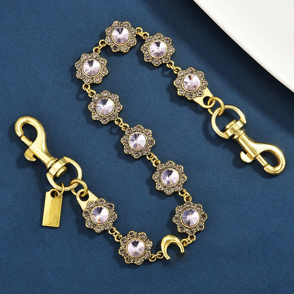 

Retro oval-shaped carved rhinestone bag chain, ladies' bag chain, metal crossbody bag chain, fashionable and trendy bag chain