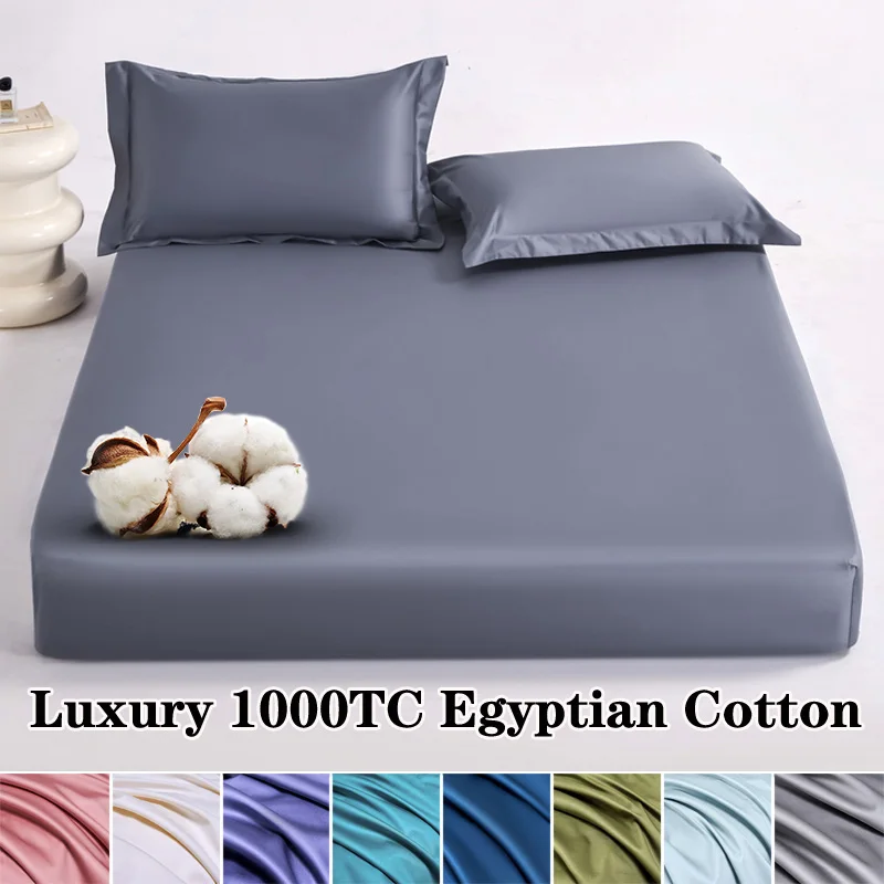 

Luxury Egyptian Cotton Bed Fitted Sheet with Elastic Bands 1000 Thread Count Mattress Cover Soft Sateen Weave 1PC Sheets 140/200