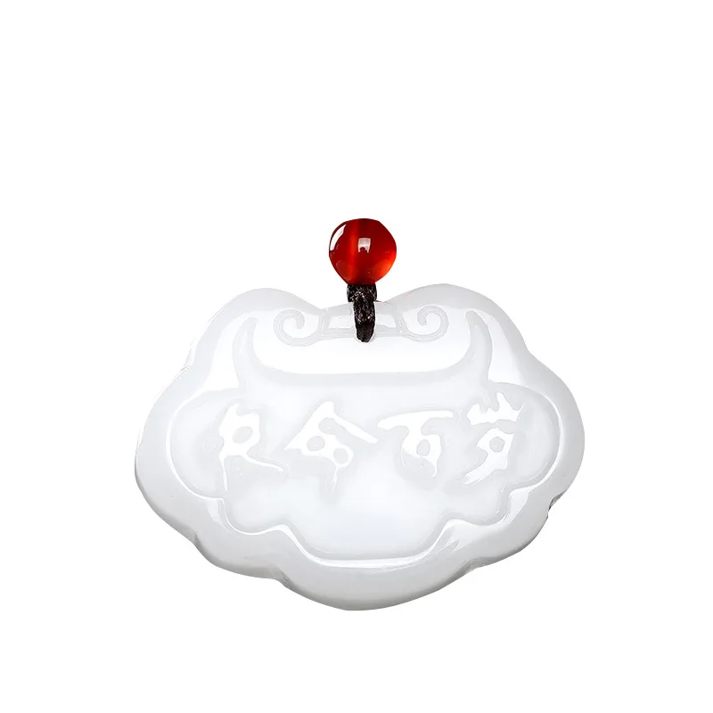 Natural Xinjiang Hetian Golden Silk White Jade Longevity Hundred Years Jade Pendant for Men, Women, and Children, Ruyi Peace Loc
