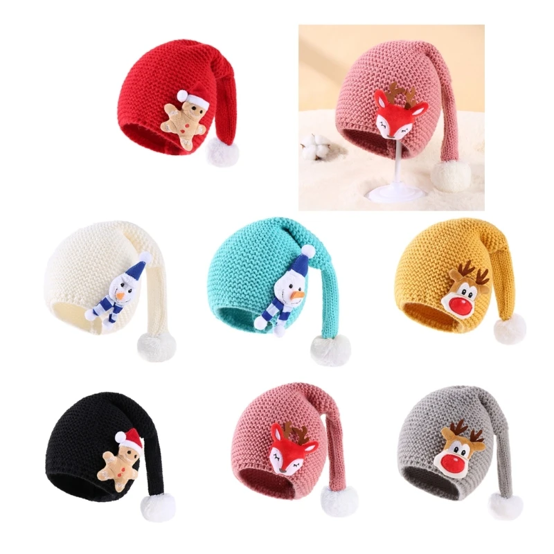 

Christmas Knitted Hat Baby Cap with Pom Pom for Kids Festival Holiday Outfit for Boys and Girls Ages 1-4T