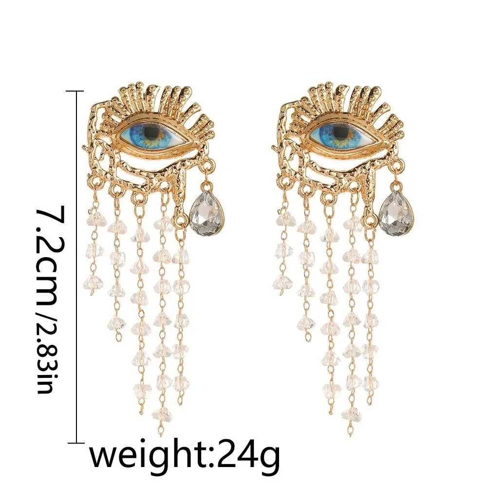 Vintage Devil\'s Eye Earrings Long Tassel Rhinestone Earrings Girl Shiny Zircon Crystal Dangle Earrings Personality Fashion