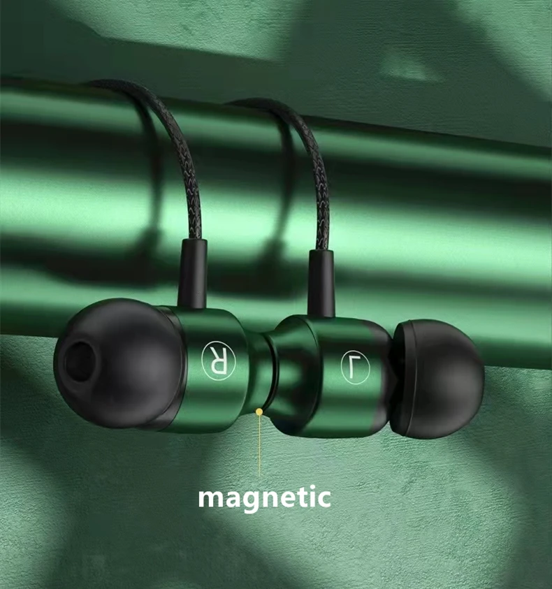 L Jack Magnetic Gamer Wired Earphones Gaming Green Metal HiFi Bass Stereo 3.5mm Type C Earbuds For Phone Computer Mic Headphones