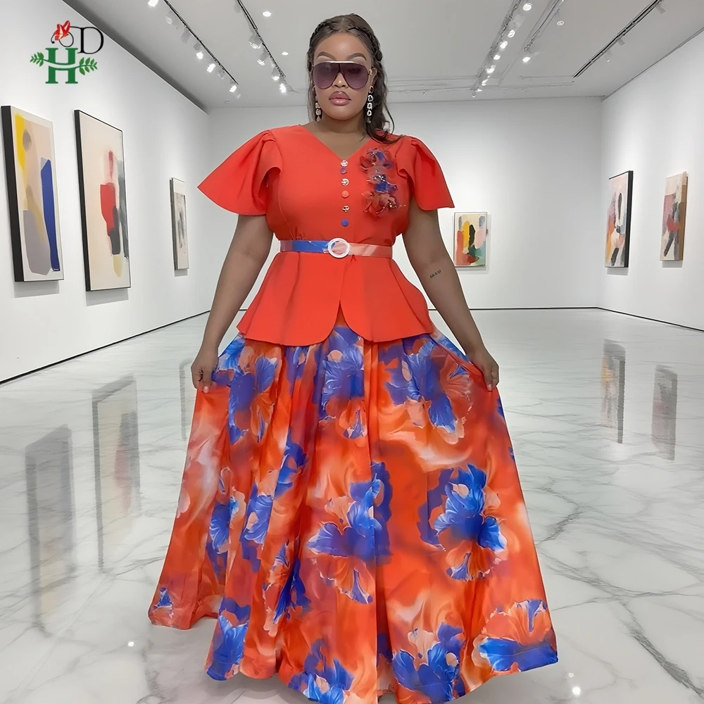

H&D 2025 New Dashiki Fashion Belted Maxi Dinner Party Dress Vintage Printed Casual Vestidos Robe African Women's Summer Dress