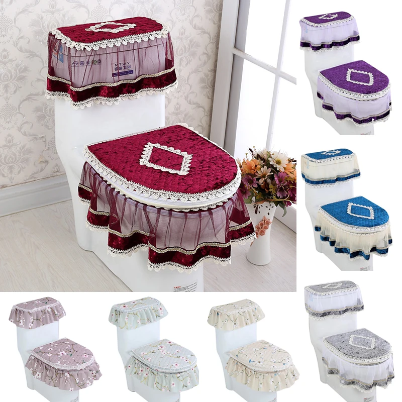 

3 PCS/Set Gold Velvet Lace Toilet Cover Set Toilets U-Shaped Coat Home Bathroom Mat Sets