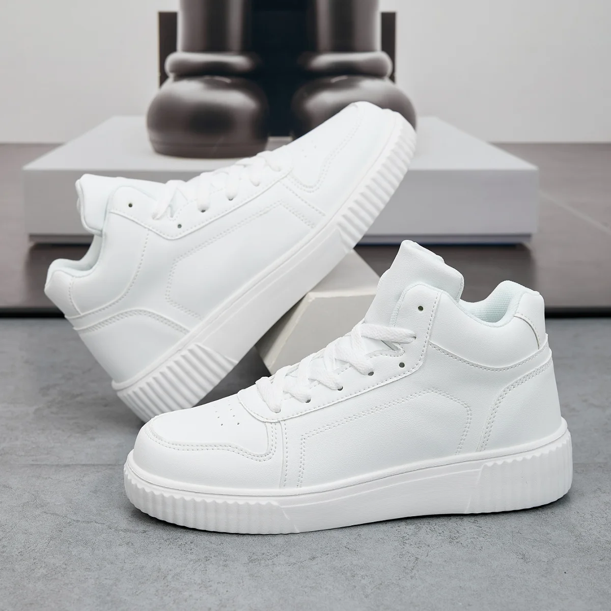 Unisex High-Top Pure White Sneakers, Waterproof, Everyday Couple's White Shoes, Basic Casual Sports Sneakers for Students, Teenagers