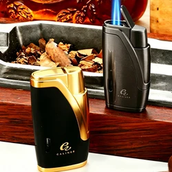 Galiner Cigar Lighter W/ Punch Metal Cigar Torch Lighter Gas Window 2 Flame Jet Lighters Smoking Fire Starter For Men No Box