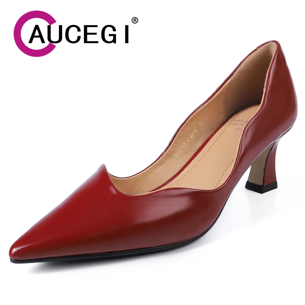 

Aucegi, туфли-лодочки из натуральной кожи в классическом стиле, новая тенденция, пикантные модельные туфли ручной работы с острым носком на мелком высоком каблуке