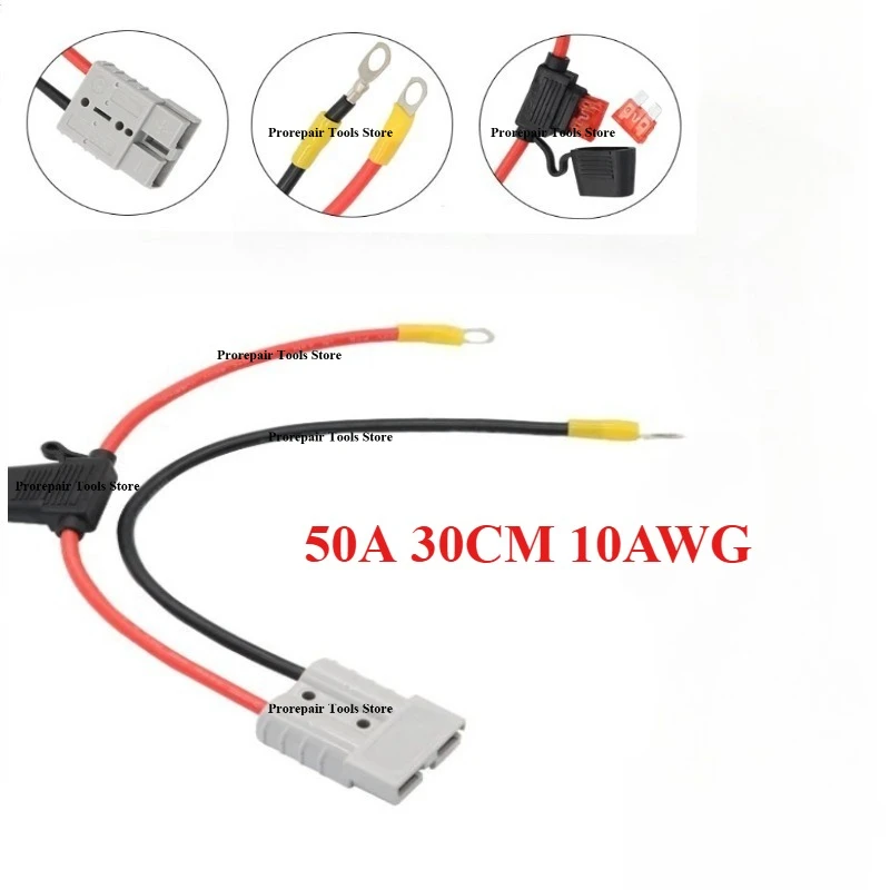 10AWG 50A Quick Connect Cable with 50Amp Safety Fuse Heavy Duty Battery Extension Lead for Portable Power Station Solar Panel RV