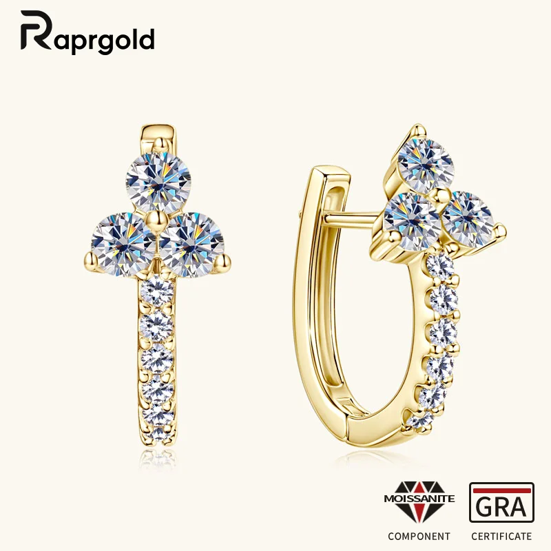 

RAPRGOLD GRA Certified Full Moissanite U-shaped Hoop Earring for Women 925 Sterling Silver Earring Fine Jewelry Gifts Pendientes