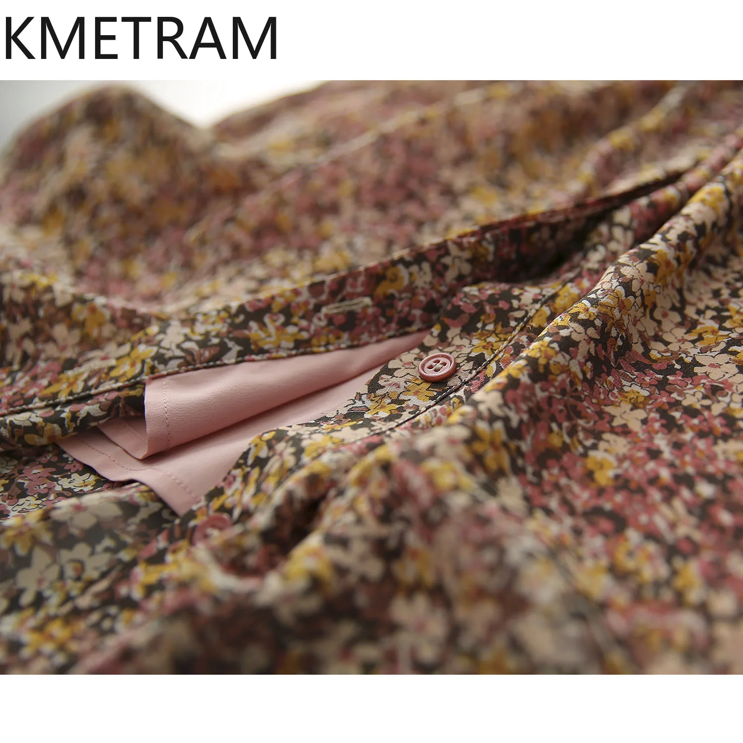 KMETRAM 100% Robe chemise en soie de mûrier Femme robes florales élégantes pour Femme vêtements de haute qualité Robe d'été 2025 Robe Femme