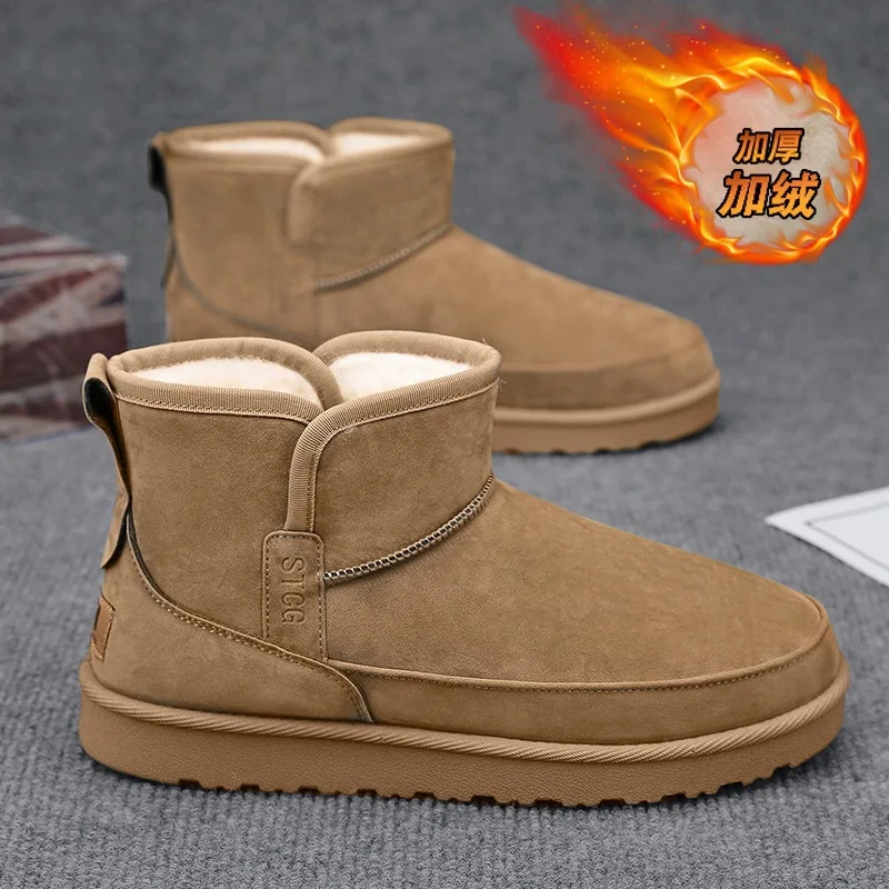

Новая зимняя обувь для мужчин, меховые сапоги, модная замшевая теплая плюшевая повседневная обувь, уличные зимние сапоги