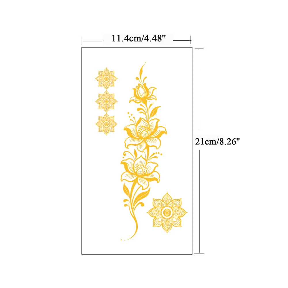 1pc Metallic Flower Tattoo Stickers for Women Waterproof Golden Henna Mandala Temporary Tattoos Fake Tattoo Wedding Body Decor view 5