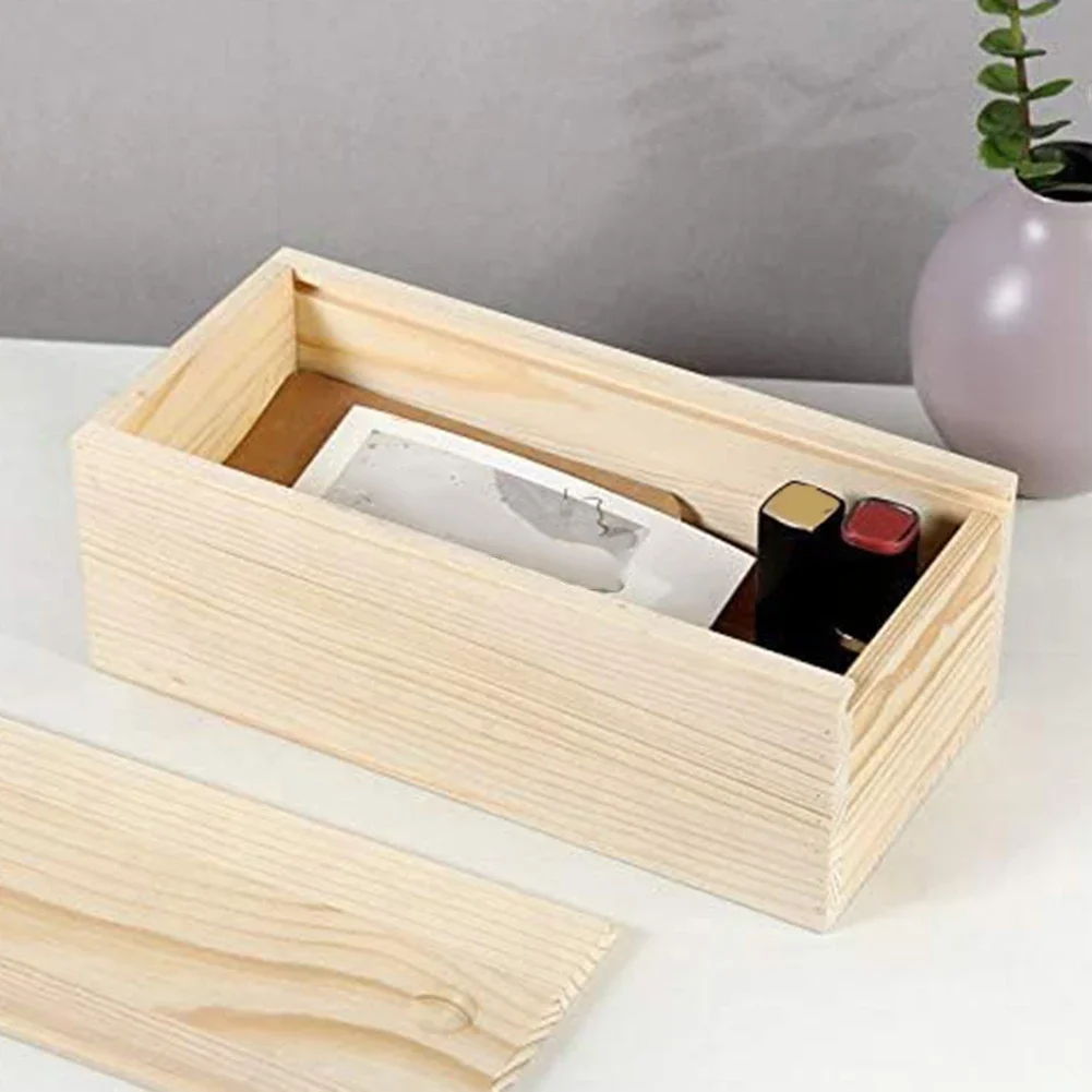 Wooden Storage Box Log Drawer Pine Pull-Out Box Sliding Cover Wood Jewelry Organizer Case Earring Container DIY Rectangle Case