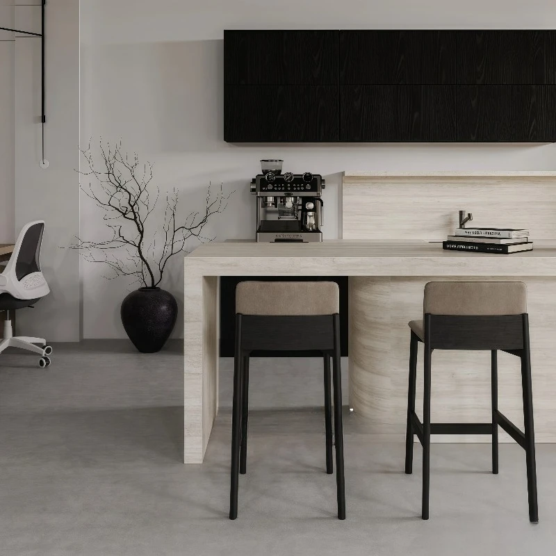 Wooden Cushions Kitchen Bar Stools Modern Minimalist Household Backrest Bar Stools Dining High Nordic Barkruk Home Furniture