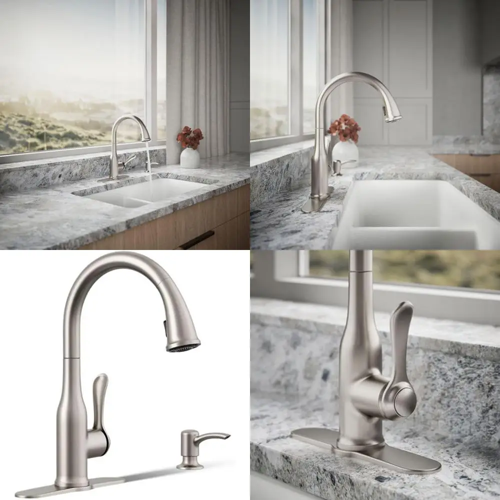 

Кухонный смеситель с выдвижным изливом, устойчивый к пятнам, из яркой нержавеющей стали