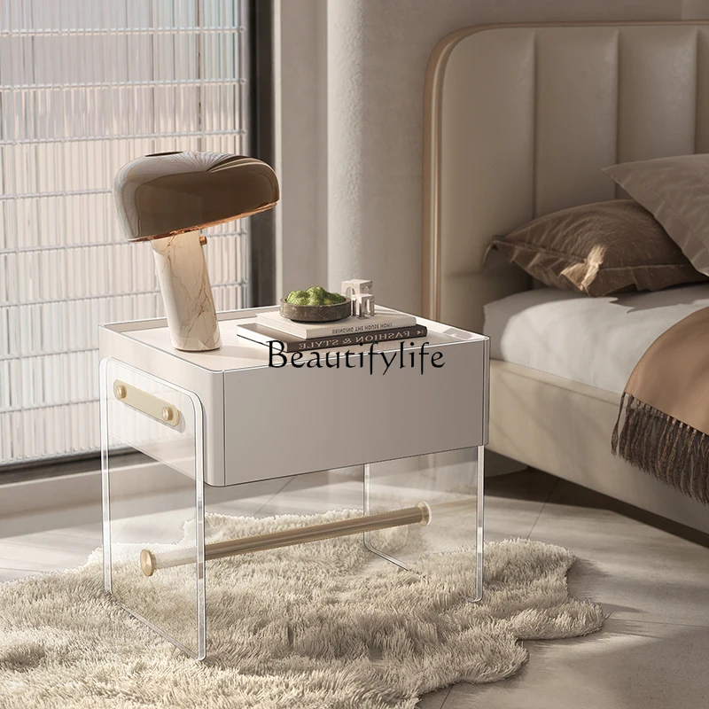 Bedside Table Acrylic Light Luxury and Simplicity Bedroom Storage Cabinet Stylish and Simple Modern Designed by a Maestro