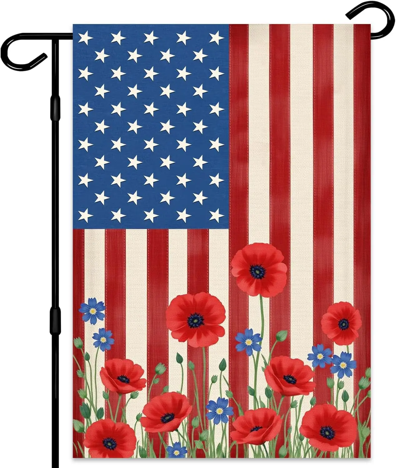 4th of July Garden Flagsfor Outside 12x18 Inch Double Sided Myosotis Poppy Memorial Day Patriotic American Fourth of July Ga hhz