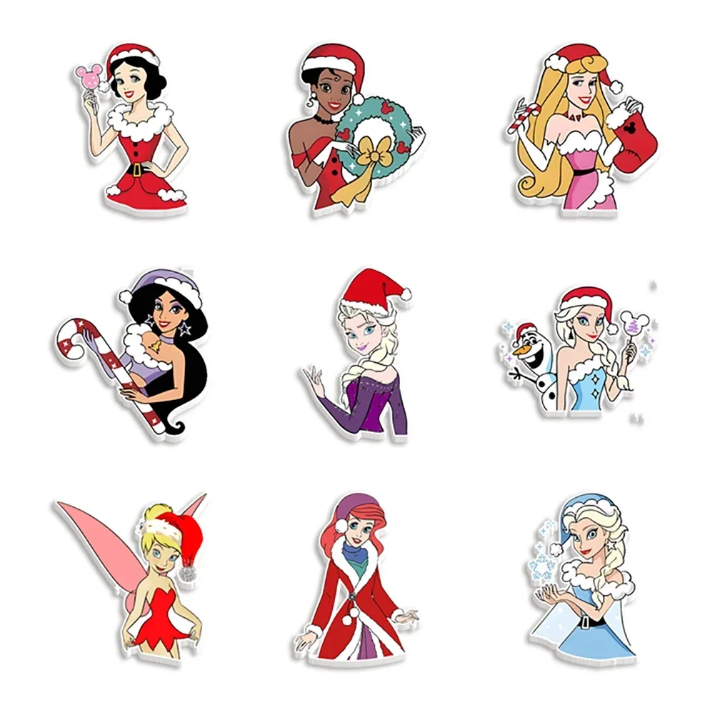 

10 Pcs/lot Christmas Theme Disney Princess Flatback Resin Planar Acrylic Cabochon Charms For Phone Case Stickers Decoration