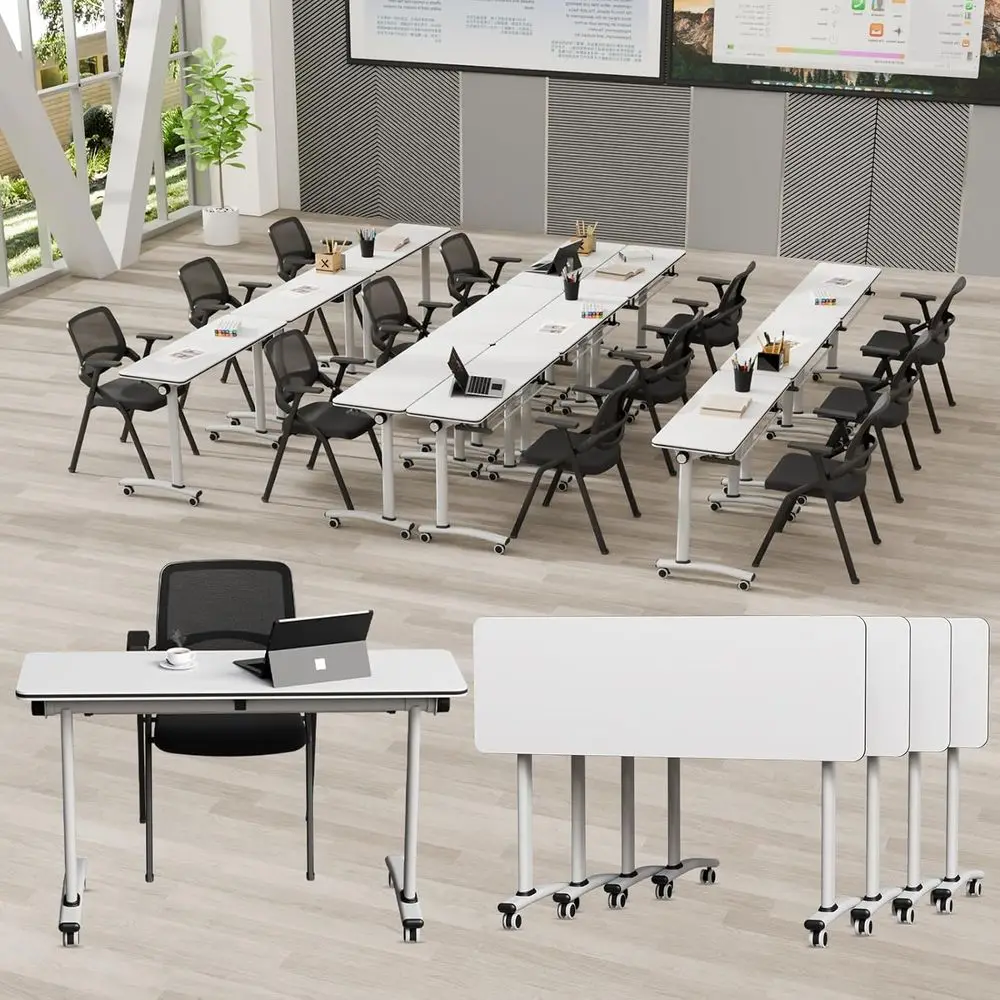 

Double Wheeled Folding Conference Table, 47.2x15.7x29.5in, Sturdy Lip-Top for Training and Meetings