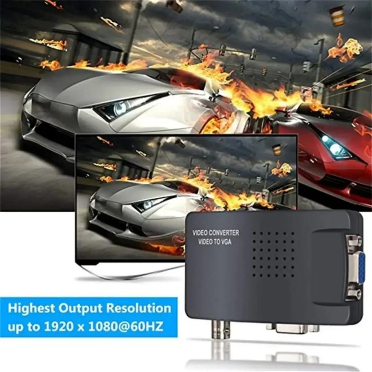A49T BNC S-Video VGA to VGA Video Converter 1080P BNC to VGA Output Adapter Digital Switch Box for TV Camera DVD DVR EU Plug