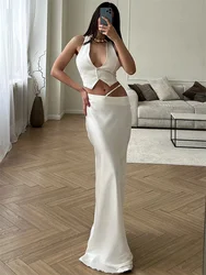 Tossy White Summer Female Long Skirt For Women High Waist Slim Hollow Out Bandage Elegant Y2k Skirt Clothes Female Maxi Skirt