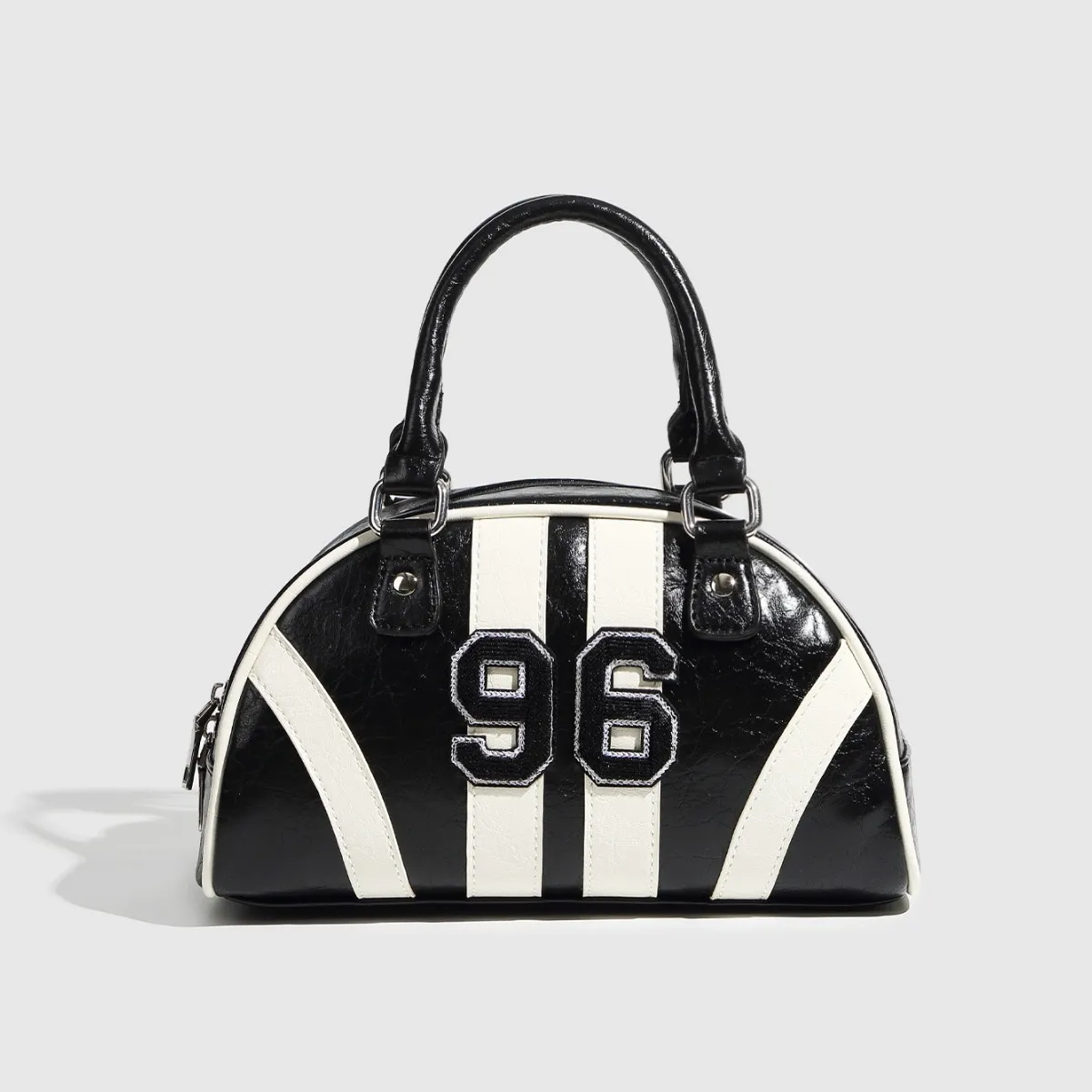 New Fashionable Black White Contrasting Digital Design Hand-held Bowling Bag Niche Spicy Girl Racing Women's Handbag Wholesale
