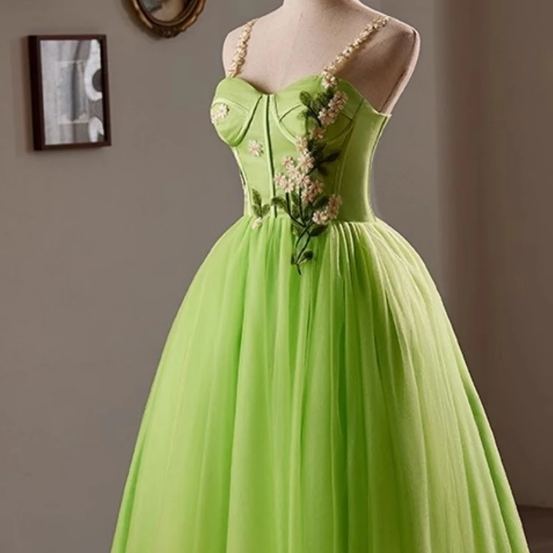 Robe de Bal Verte sur Mesure, à Bretelles Spaghetti, à Lacets, Bouffante, pour Occasions Formelles, ixde Mariage, Cocktail, Nouvelle Collection