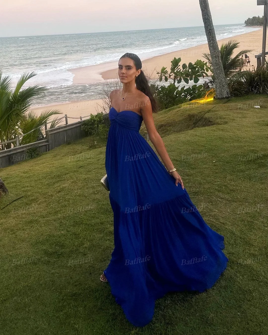 Bafftafe Royal Blue Chiffon Prom Dresses A Line Customized Pleat Women Special Evening Dress Formal Wedding Party Gowns 2024