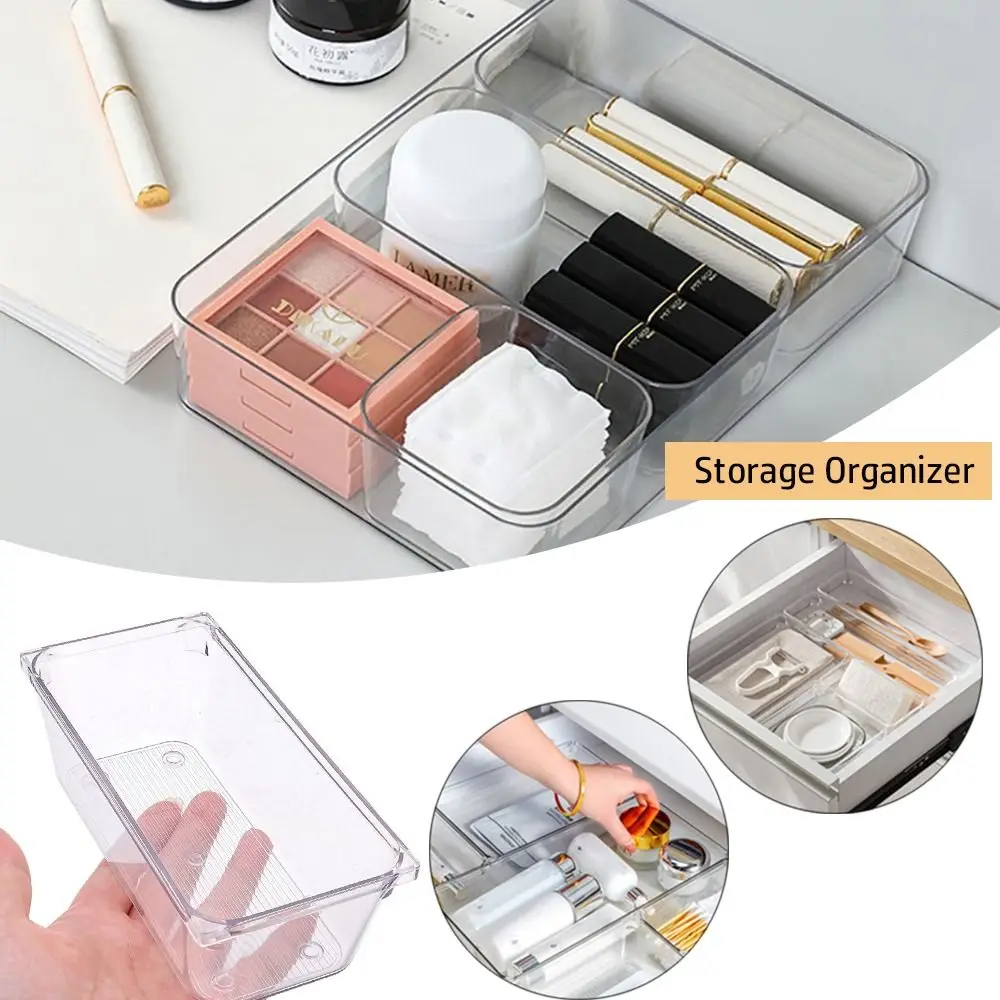 Durable S/M/L/XL/XXL Desktop Storage Box Drawer Transparent Storage Organizer Rectangular Plastic Cosmetics Organizer Boxes