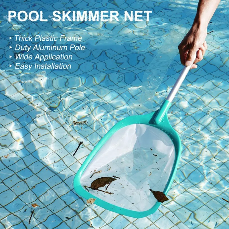 Pool Skimmer Net With Pole- Hot Tub, Pond & Spa Leaf Rake With Deep Ultra Fine Mesh For Kiddie Pools