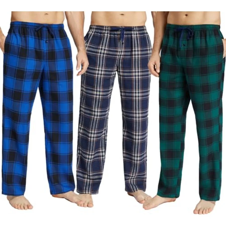 Mens Pajama Pants Set Sleep and Lounge Pants, PJ Bottoms with Pockets and Button Fly 3 Pack