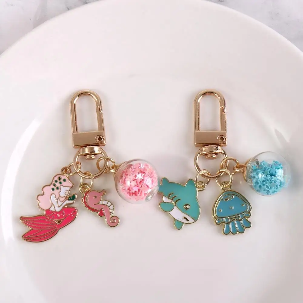 Ocean Pendants Cat Metal Key Ring Jewelry Charms Cartoon Enamel Keychain Mermaid Metal Cat Couple Keychain Couple