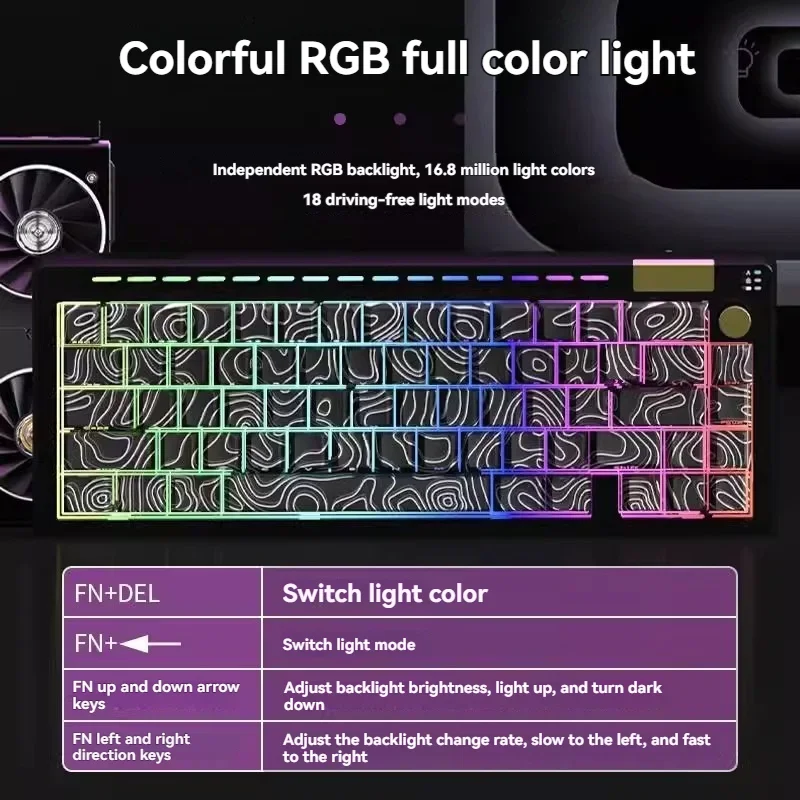 RECCAZR R66 Mechanical Keyboard Contour Line 3-Mode Wireless RGB Hot Swap Customized Knob Gaming Keyboard Gamer Accessories