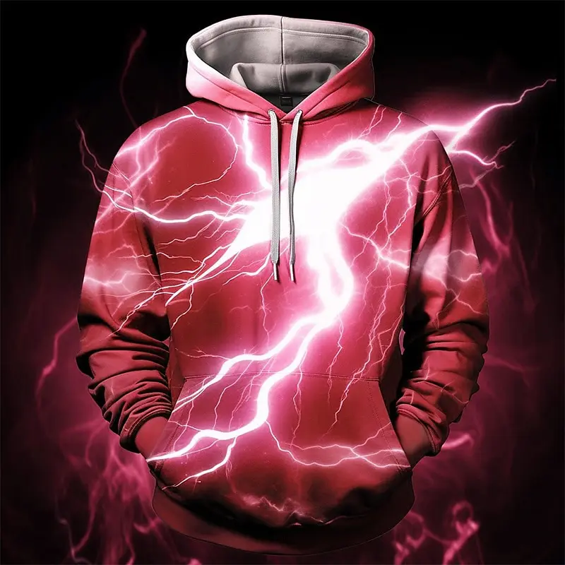 

Graphic Lightening Men's Fashion 3D Print Hoodie Sports Outdoor Holiday Vacation Hoodies Red Blue Hooded Print Front Pocket Spri