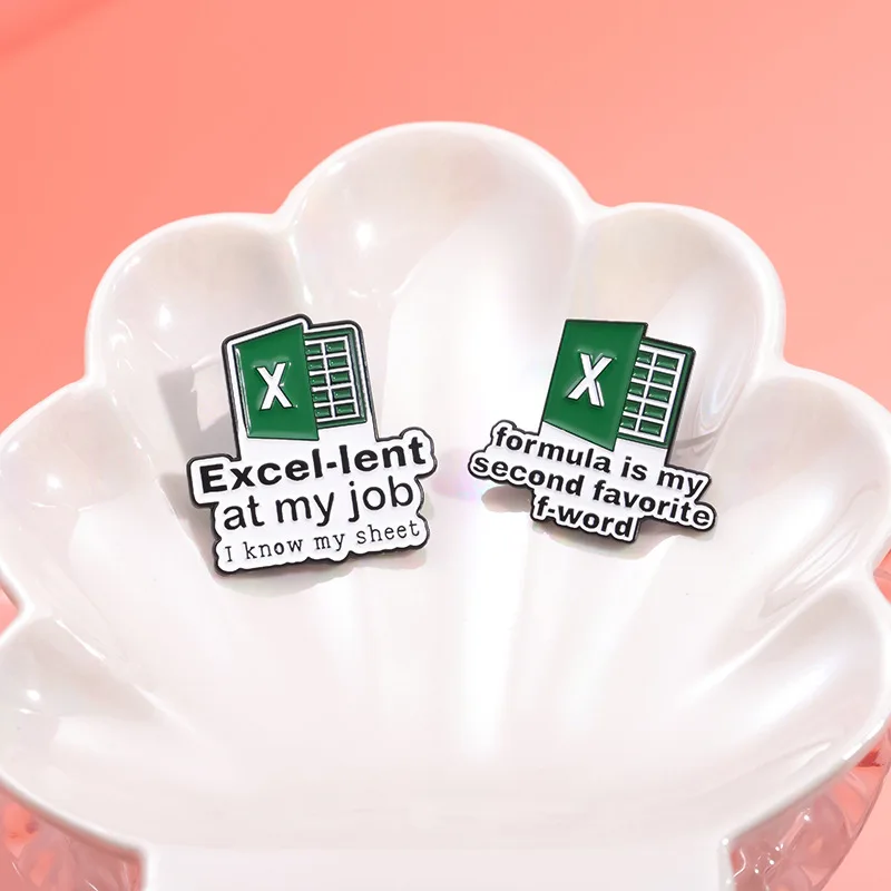 Creative Office Software EXCEL Table Series Metal Badge Fun Green Letter Gift Accessory Pin