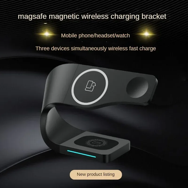 MagSafe Manyetik Kablosuz Şarj Cihazı Üçü Bir Arada 15 W Hızlı Şarj Braketi iPhone 14 Kulaklık İzle diy elektronik için Uygun