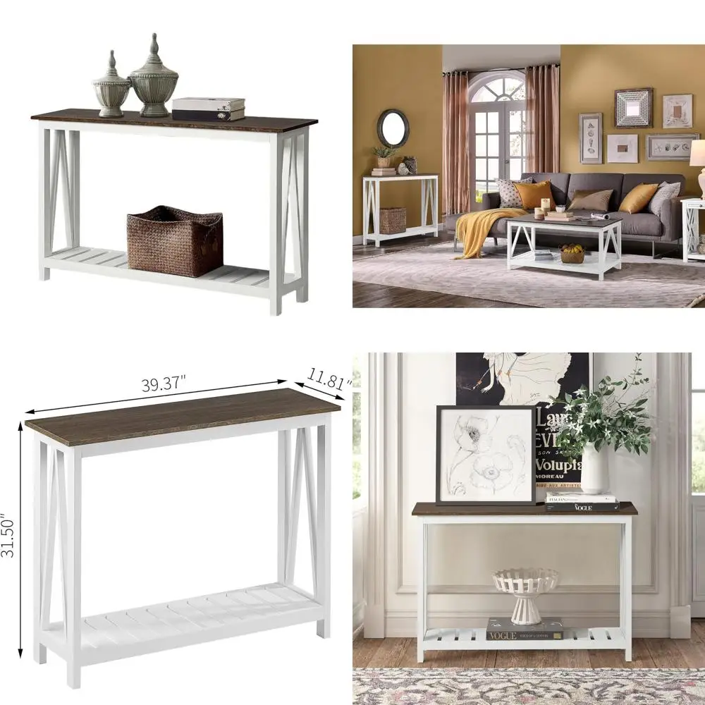

Vintage Rustic Narrow Console Table, 40 White, Perfect for Entryway, Living Room, Hallway