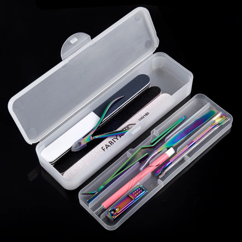 1Pc Rectangle Double-layer Nail Art Tool Empty Storage Box Tweezers Clippers Nail Brush Files Portable Plastic Container 22cm