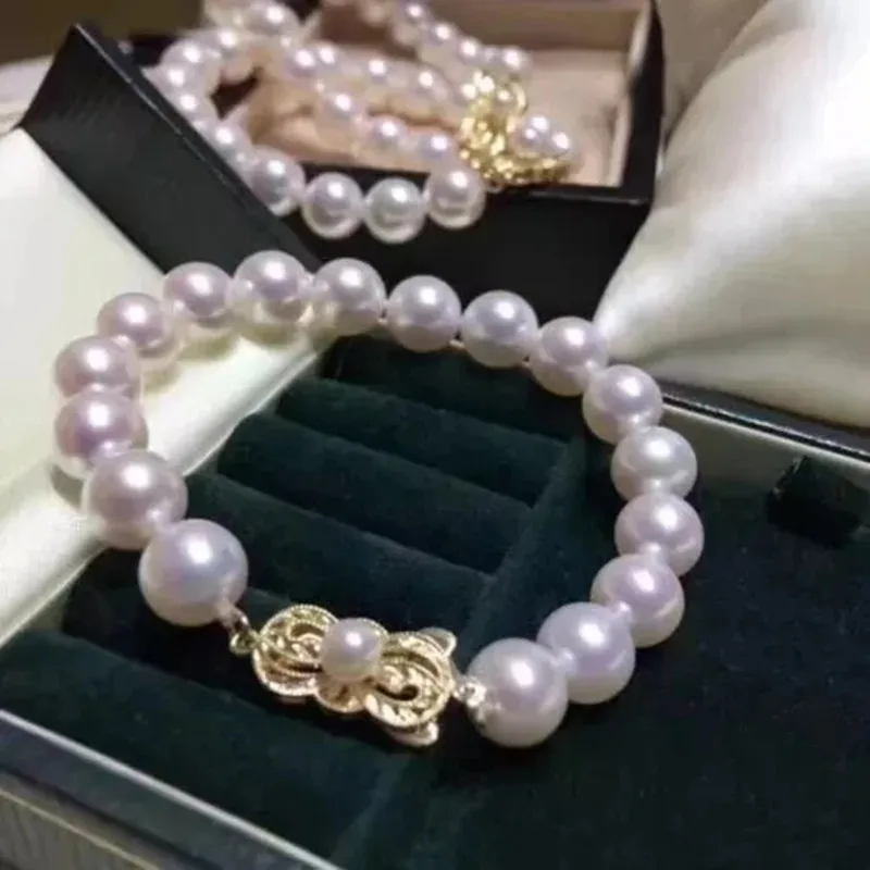 

8-9mm Pearl White Natural Pearl Bracelet 7.5-8 inch Designer Luxury Fashion Jewellry For Women 925S gold buckle 39