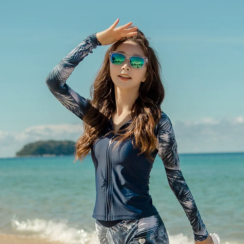 Quick Dry Surfing Suit Sun-proof Long-sleeved Split Snorkeling Wetsuit Rash Guards Beach Swimwear with Zipper