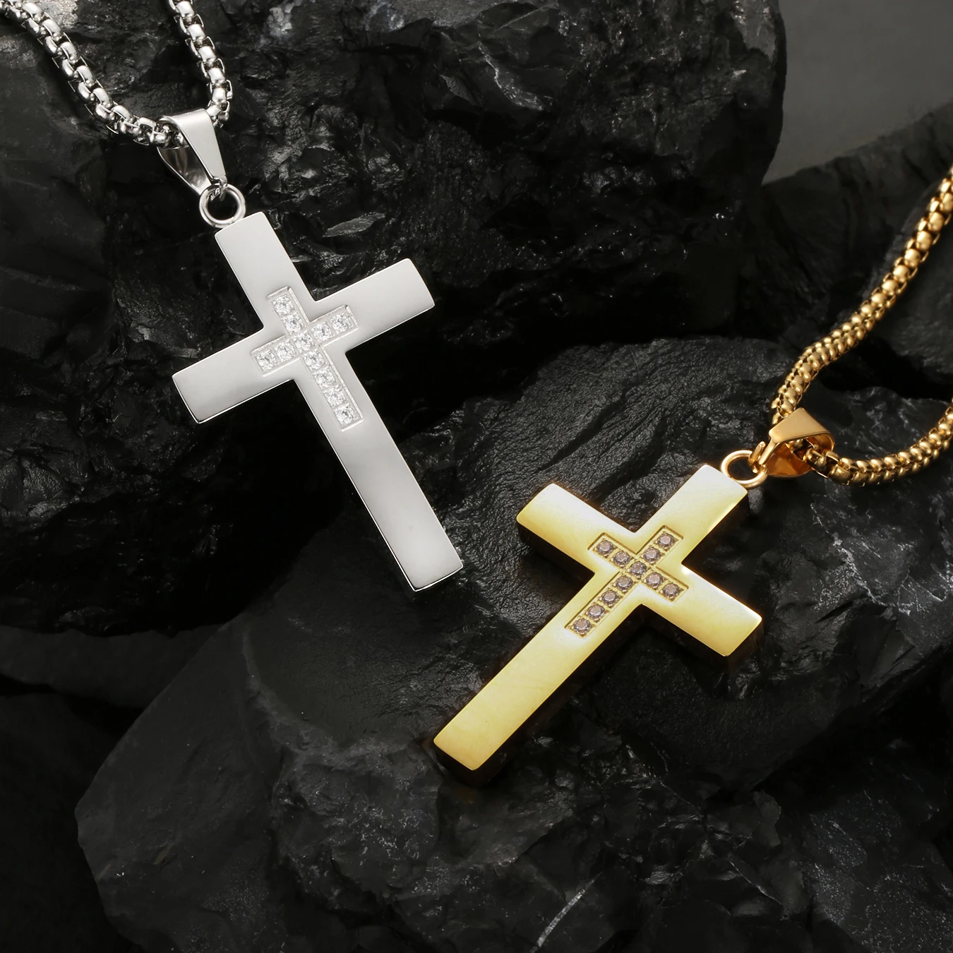 

Luxury Micro Paved Sythetic Zircon Jesus Cross Necklace For Men Minimalism Spiritual Necklace Men Jewelry Gift for Him