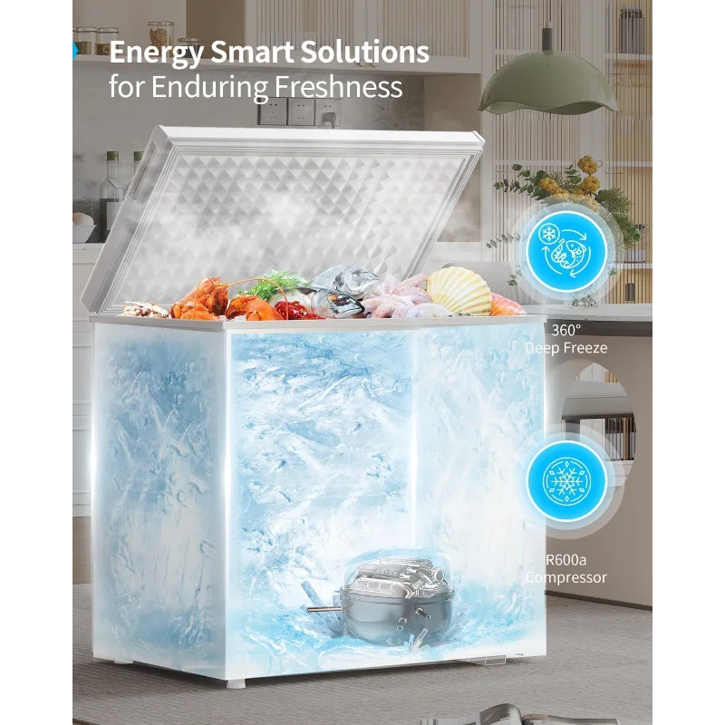 TABU 12.0 Cubic Feet Chest Freezer, Large Deep Freezer with 7 Level Adjustable Thermostat, Top-Opening Freestanding Freezer