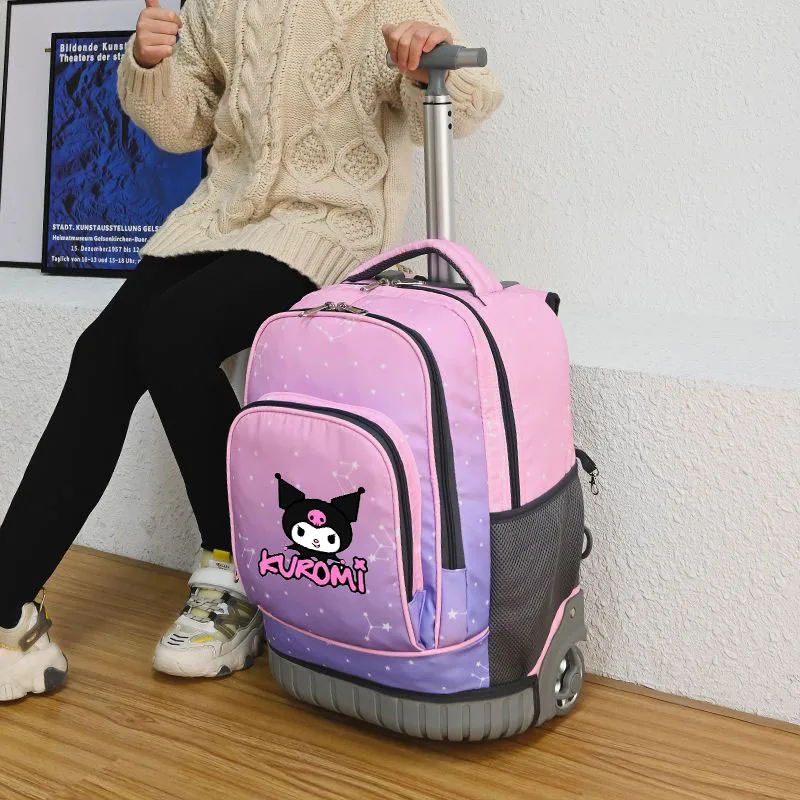 Children\'s Wheeled Backpack Anime Sanrios Hello Kittys Girls School Backpack Kuromi Rolling Luggage Backpack Boys Bag Portable