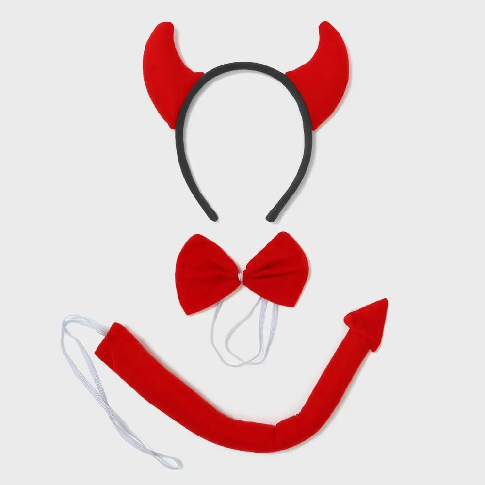 Carnival-Themed Red Halloween Devil Costume Set Demon Costume Cosplay Devil Horn Headband Devil Tail + Bowtie for Party Props