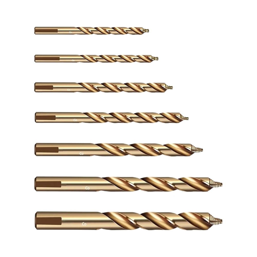 Cobalt Straight Step Drill Bits for Stainless Steel 7pcs Set Step Handle Pattern Design Double Spiral Chip Removal