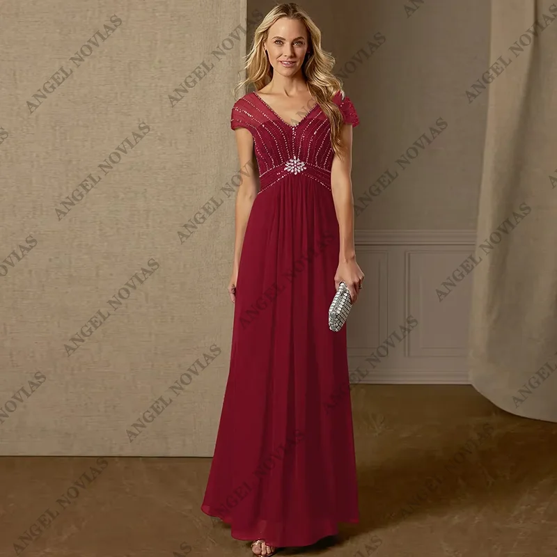 Customized A-Line V-Neck Chiffon Mother of the Bride Dress Wedding Party Dress Vestidos De Fiestas Elegantes Mujer